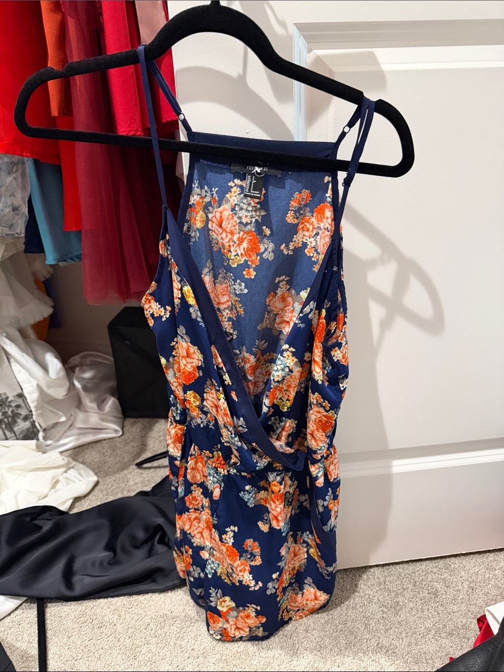 Floral Navy Spaghetti-Strap Romper